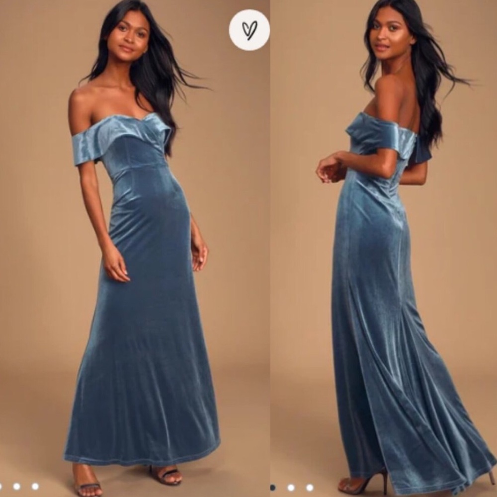 Lulus Sweet Symphony Dusty Blue Velvet Maxi Dress
